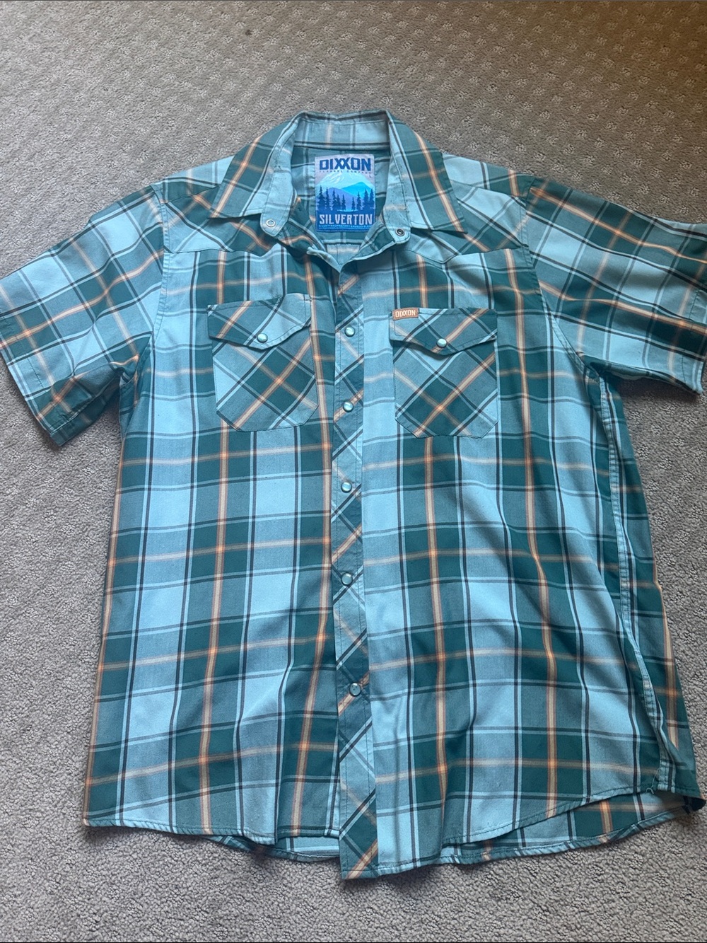 DIXXON Teal and Dark Green Plaid Short-Sleeve Button-Down Shirt